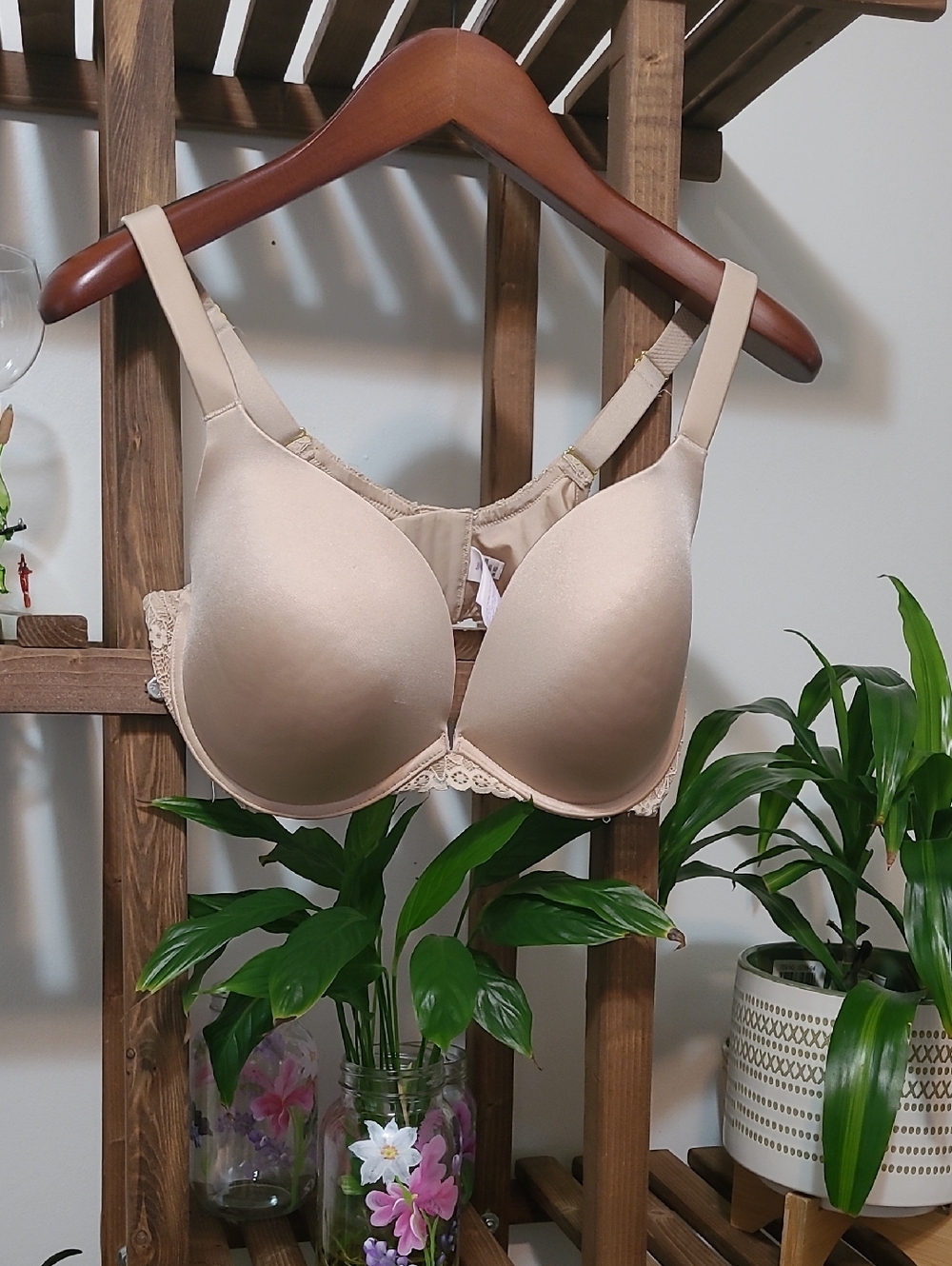 Beige Lace Deep Plunge Bra